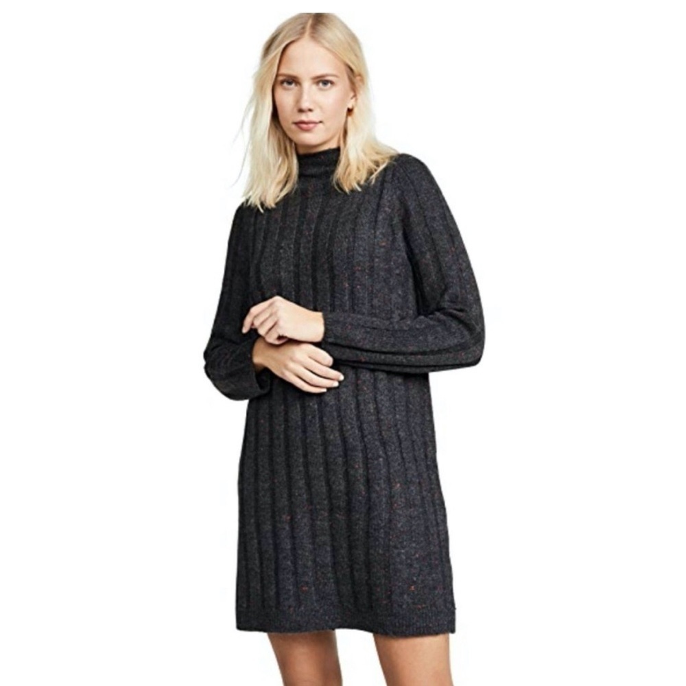 Madewell Coal Gray DONEGAL Rolled Mock Neck Wool Blend Sweater Dress. Small